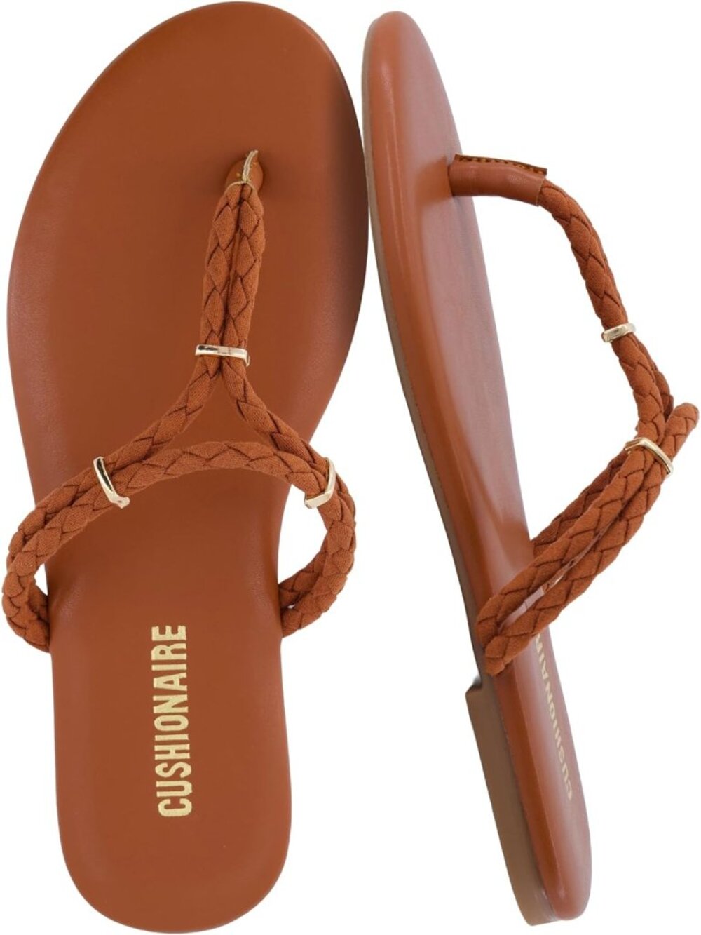 Women's Cognac Comfortable Braided Thong Strap Trio Flip Flop Flat Sandal Shoes